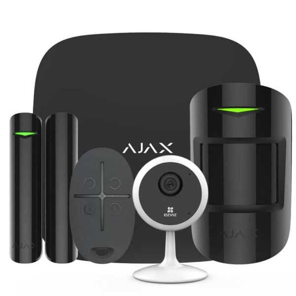 Охоронні сигналізації/Комплекти сигналізацій Комплект бездротової сигналізації Ajax StarterKit black + Wi-Fi камера 1MP-C1C