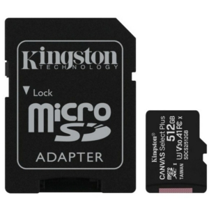 Video surveillance/MicroSD cards Flash memory module Kingston 512GB micSDXC Canvas Select Plus 100R A1 C10 Card + ADP