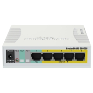Мережеве обладнання/Мережевий комутатор 5-портовий керований PoE комутатор MikroTik RB260GSP (CSS106-1G-4P-1S)