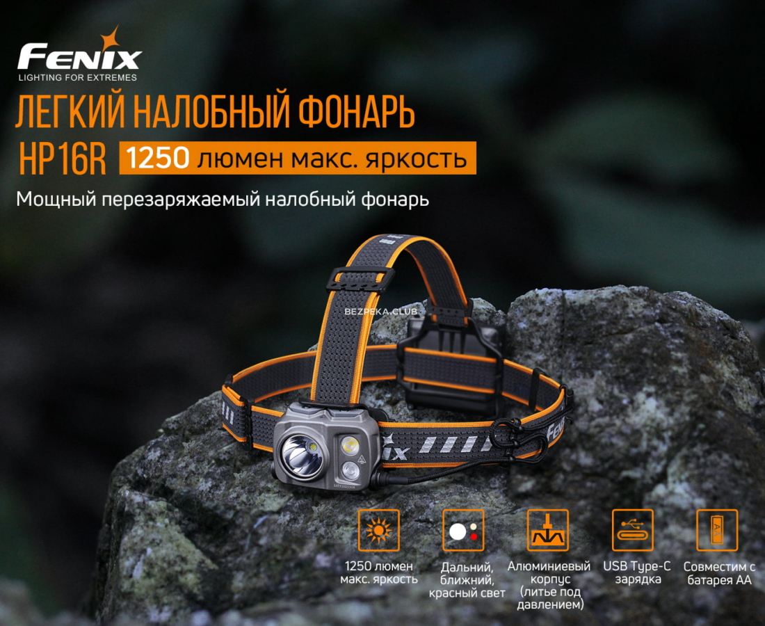 Фонарь налобный Fenix HP16R с 9 режимами и красным светом - Фото 7