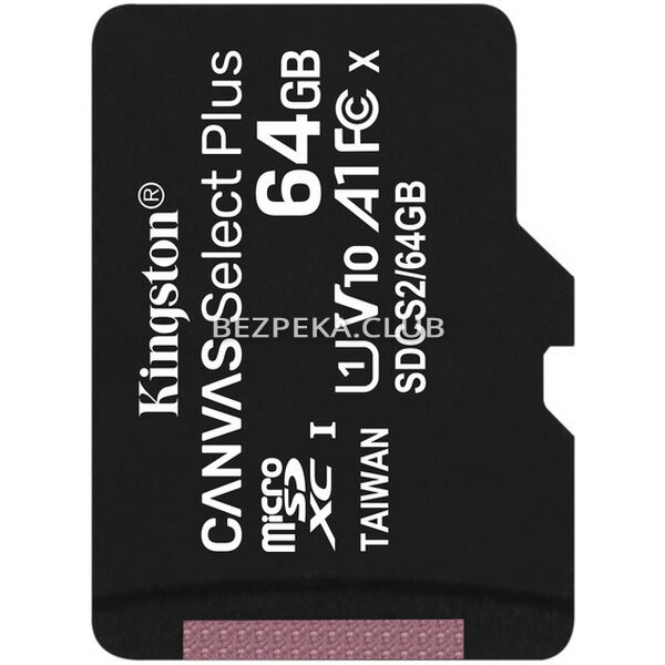 Системы видеонаблюдения/MicroSD для видеонаблюдения Карта памяти Kingston microSDHC 64GB Canvas Select Plus Class 10 UHS-I U1 V10 A1