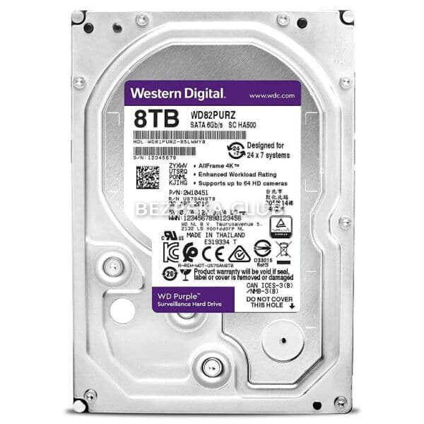 Системи відеоспостереження/Жорсткий диск для відеоспостереження Жорсткий диск 8 TB Western Digital Purple WD82PURZ
