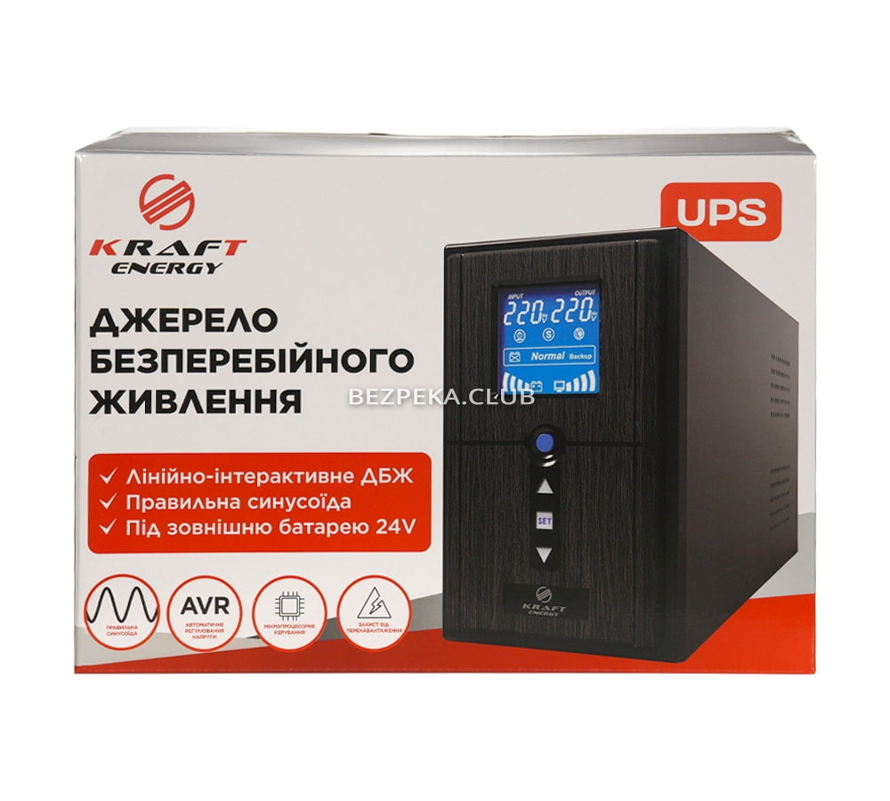 Джерело безперебійного живлення Kraft KRF-PSW1000VA/800W(LCD)24V UPS з підключенням зовнішнього акумулятора - Зображення 5