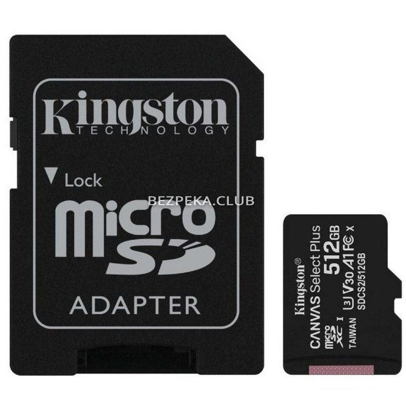 Модуль флеш-пам'яті Kingston 512GB micSDXC Canvas Select Plus 100R A1 C10 Card+ADP - Зображення 1