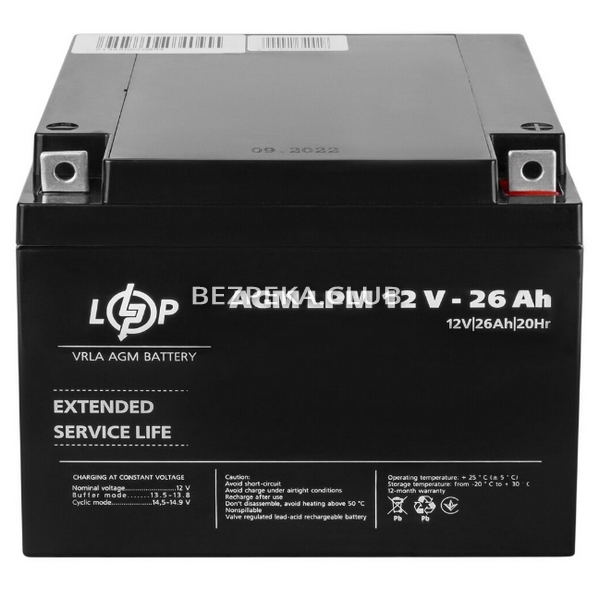 Акумулятор LogicPower AGM LPM 12V-26 Ah - Зображення 1