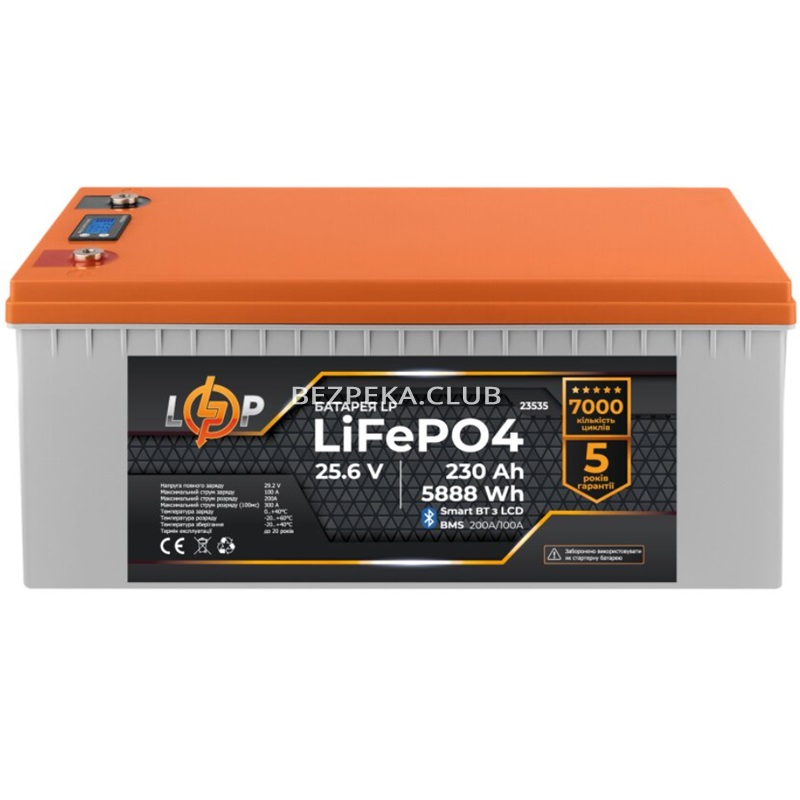 Акумулятор LogicPower LP LiFePO4 25,6V - 230 Ah (5888Wh) (BMS 200A/100А) LCD Smart BT - Зображення 1