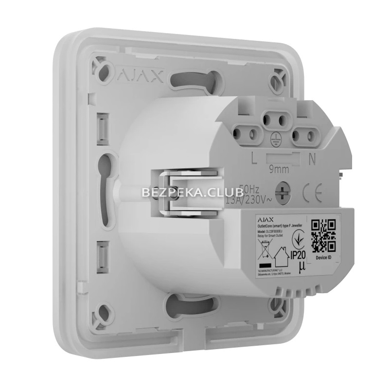 Розумна вбудована розетка з функцією моніторингу споживання електроенергії Ajax Outlet (type F) Jeweller white - Зображення 3