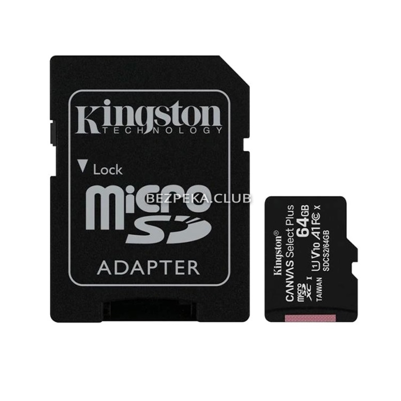 Карта памяти Kingston microSDXC 64GB Canvas Select Plus 100R A1 C10 Card + ADP - Фото 1