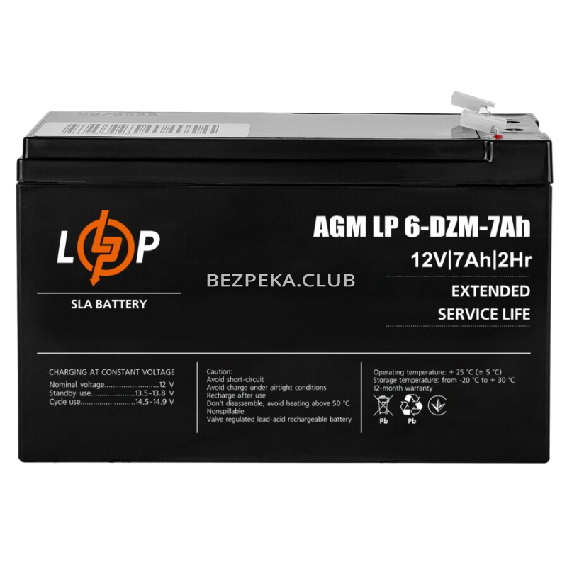 Traction lead-acid battery LogicPower LP 6-DZM-7 Ah for electric transport - Image 1
