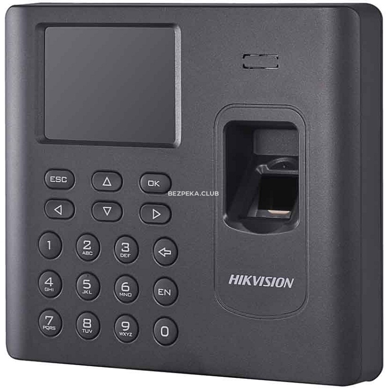 Hikvision DS-K1A802MF black fingerprint scanner with card reader and time tracking - Image 1