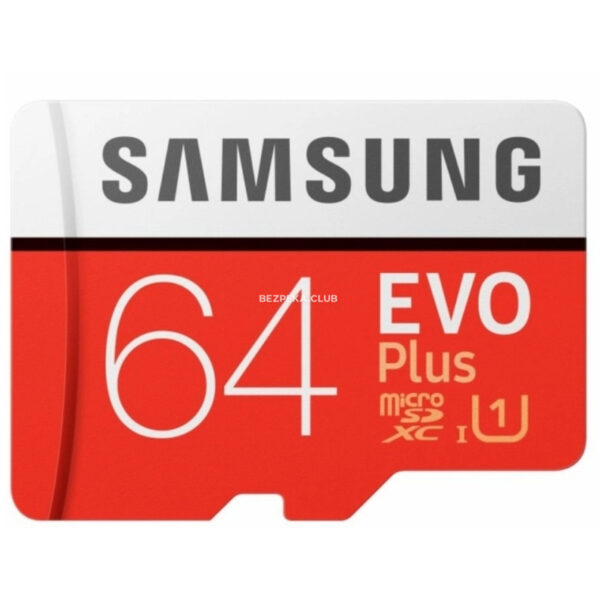 Системы видеонаблюдения/MicroSD для видеонаблюдения Карта памяти Samsung 64ГБ microSDXC C10 UHS-I U1 R100/W20MB/s Evo Plus V2 + SD адаптер (MB-MC64HA/RU)