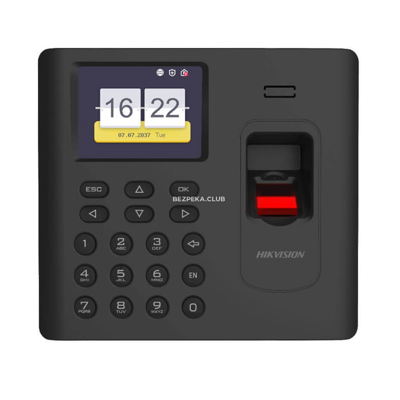Hikvision DS-K1A802AMF fingerprint scanner with card reader and time tracking - Image 1