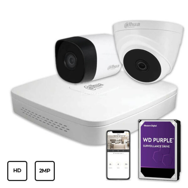 Системы видеонаблюдения/Комплекты видеонаблюдения Комплект видеонаблюдения Dahua HD KIT 2x2MP INDOOR-OUTDOOR + HDD 1TB