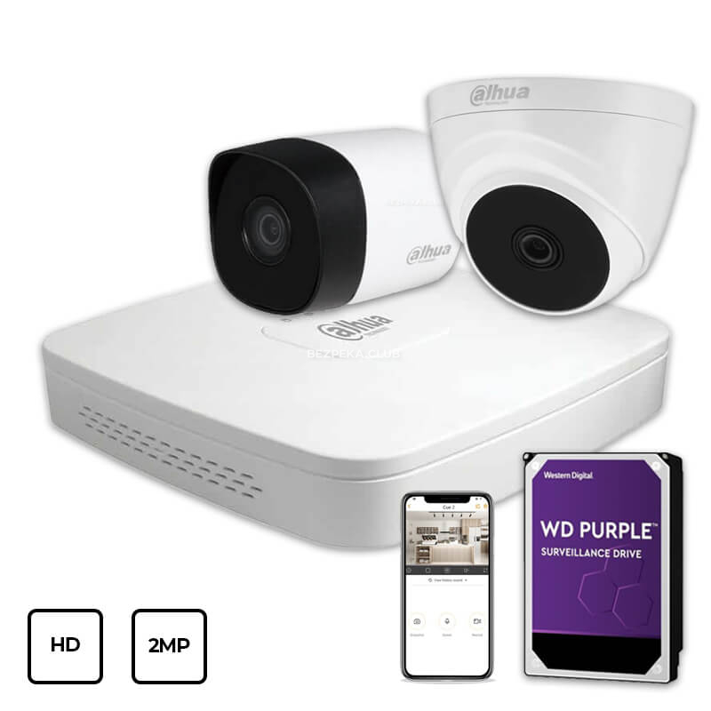 Video surveillance kit Dahua HD KIT 2x2MP INDOOR-OUTDOOR + HDD 1TB - Image 1