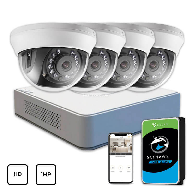 Video Surveillance Kit Hikvision HD KIT 4x1 MP INDOOR + HDD 1TB - Image 1