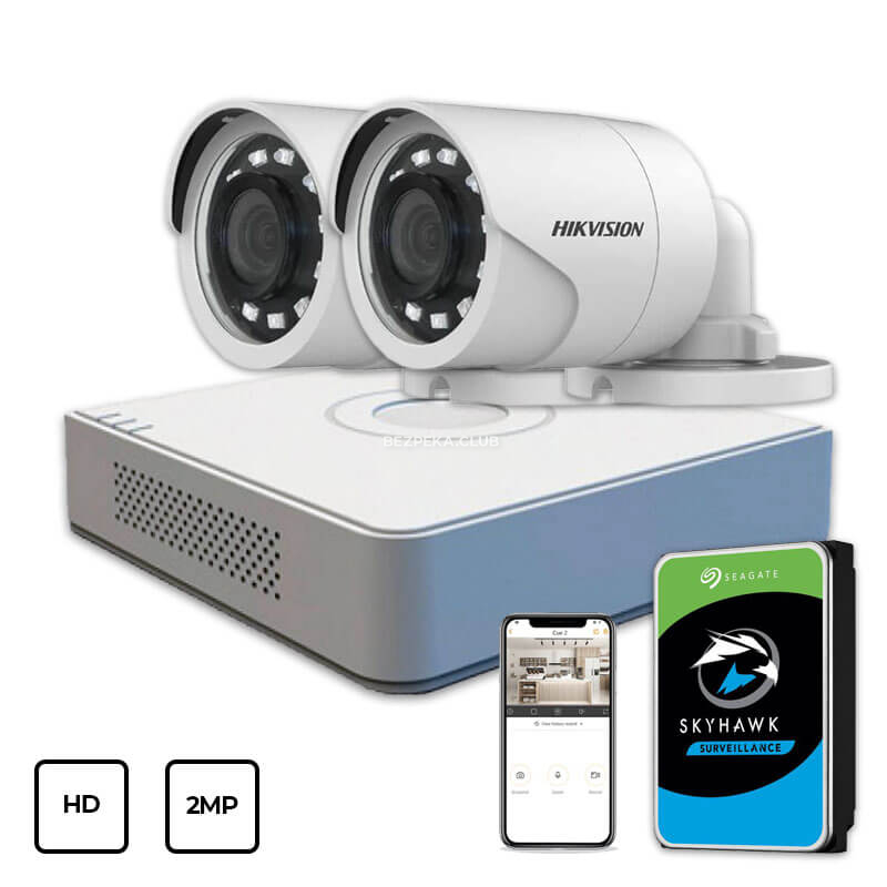 Комплект видеонаблюдения Hikvision HD KIT 2x2MP OUTDOOR + HDD 1TB - Фото 1