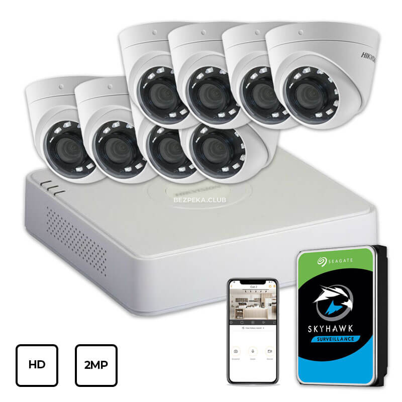 Video Surveillance Kit Hikvision HD KIT 8x2MP INDOOR + HDD 1TB - Image 1