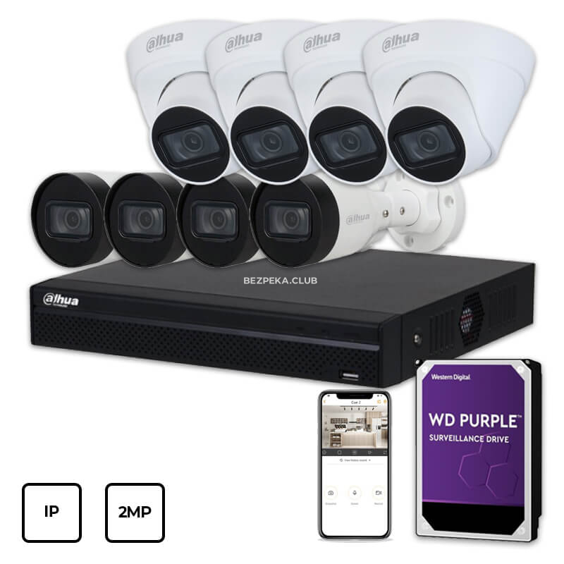 IP Video Surveillance Kit Dahua IP KIT 8x2MP INDOOR-OUTDOOR + HDD 1TB - Image 1