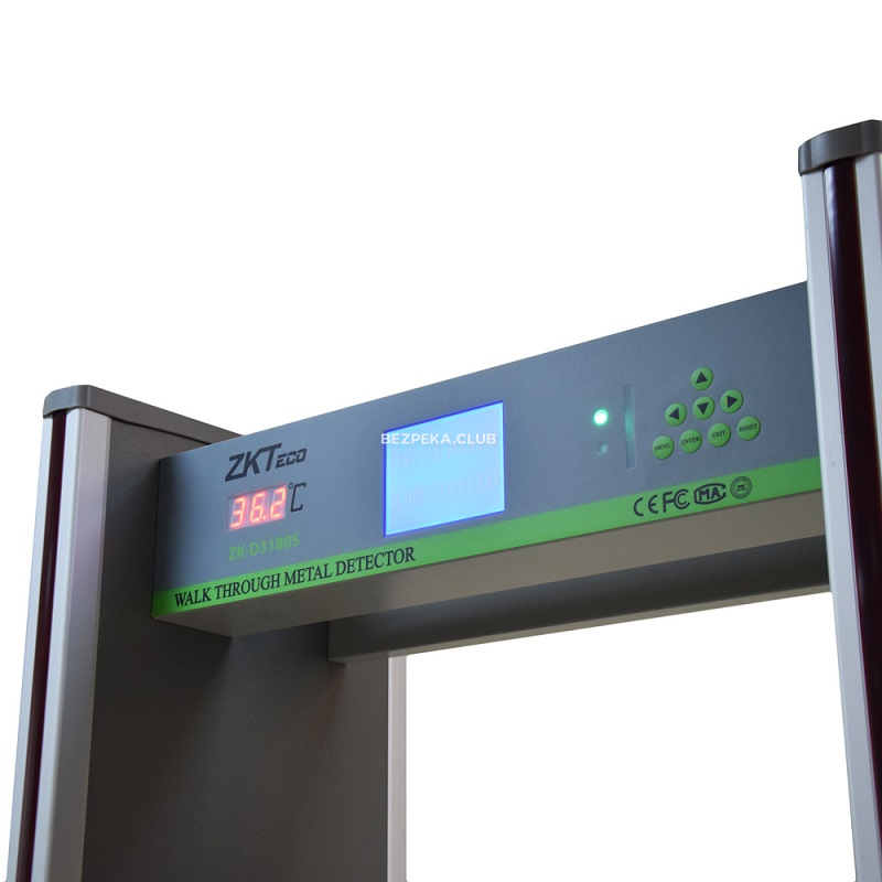 Арочний металошукач з функцією вимірювання температури ZKTeco ZK-D3180S(TD) на 18 зон детекції - Зображення 2