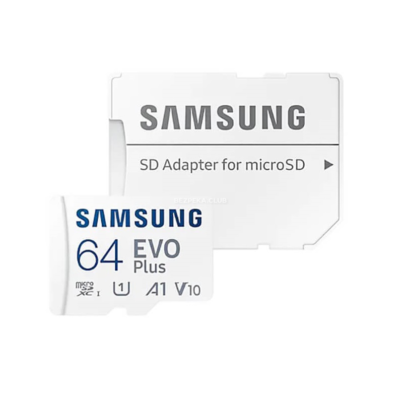 Карта памяти с адаптером Samsung 64ГБ microSDXC C10 UHS-I R130MB/s Evo Plus + SD адаптер (MB-MC64KA/RU) - Фото 1