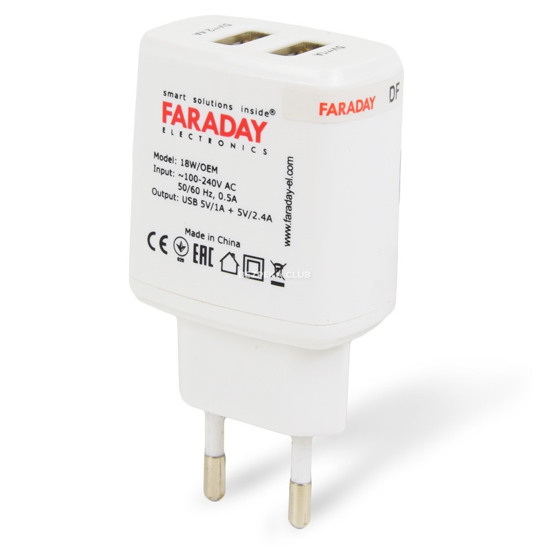 Блок живлення Faraday Electronics 18W/OEM з 2 USB виходами 5V/1A+2.4A - Зображення 1