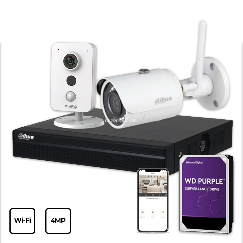 Комплект видеонаблюдения Dahua Wi-Fi KIT 2x4MP INDOOR-OUTDOOR + HDD 1TB - Фото 1