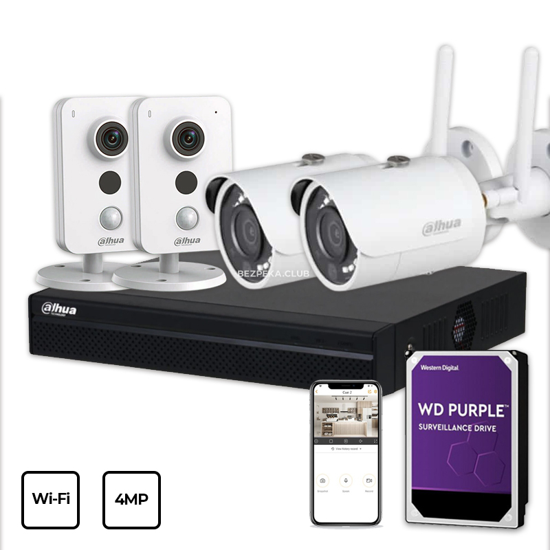 Комплект відеоспостереження Dahua Wi-Fi KIT 4x4MP INDOOR-OUTDOOR + HDD 1TB - Зображення 1